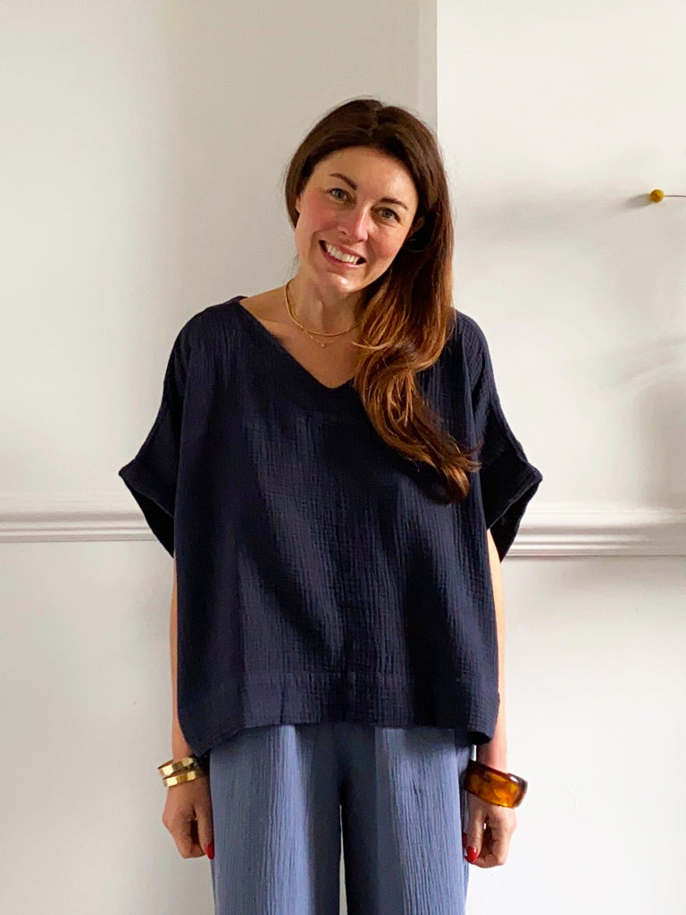 Ariel Organic Cotton Top in Navy by HANNAH BEAUMONT