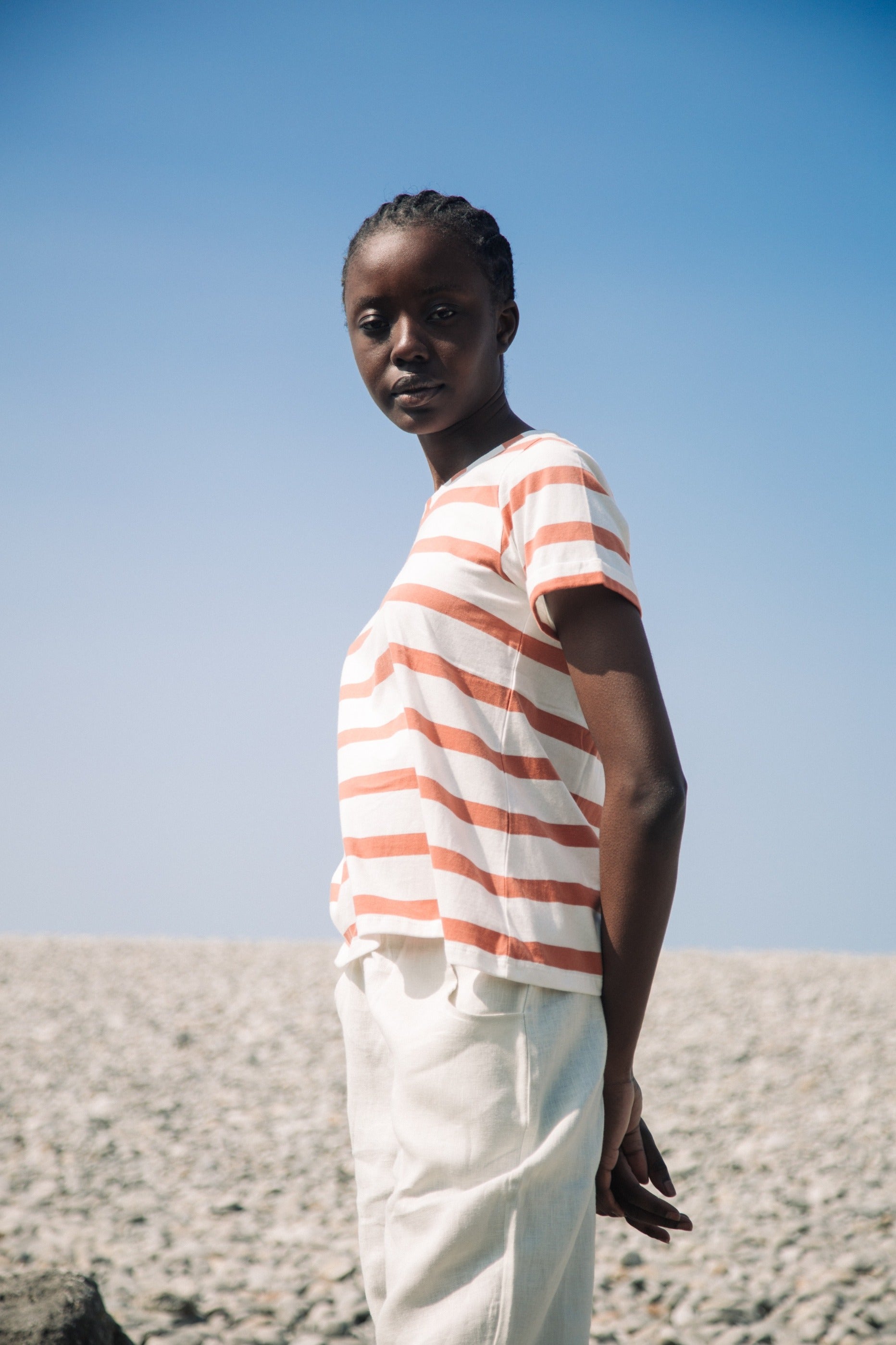 Nori-Sue Organic Cotton Top in Rust and White