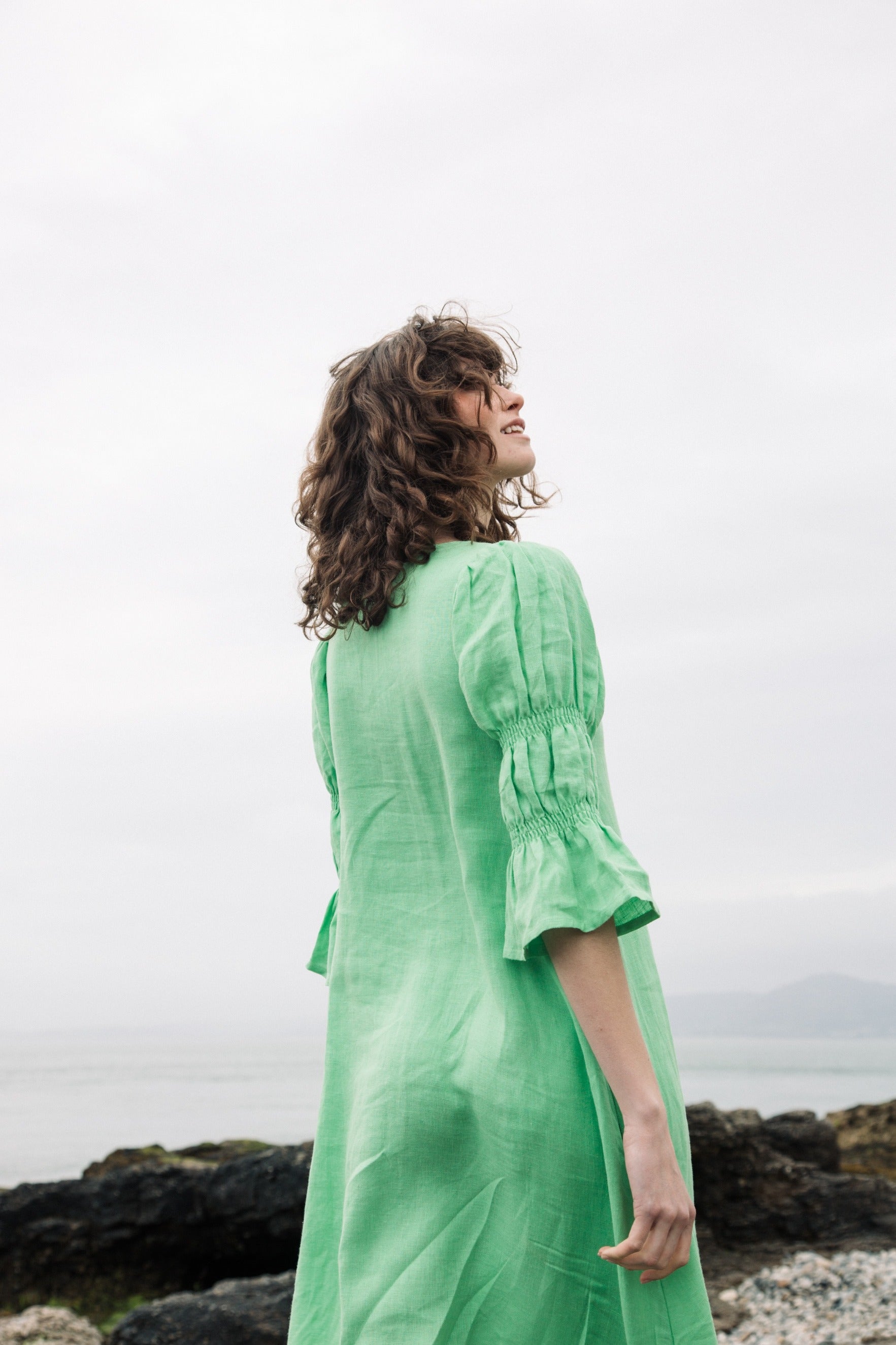 Nerissa Linen Dress in Apple