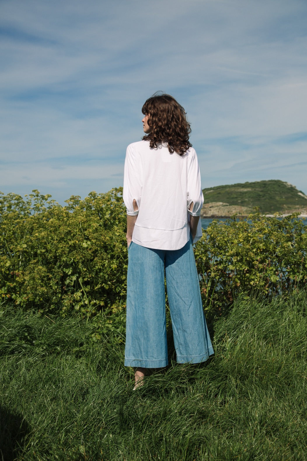 Evora-Leigh Organic Cotton Trousers in Chambray Blue