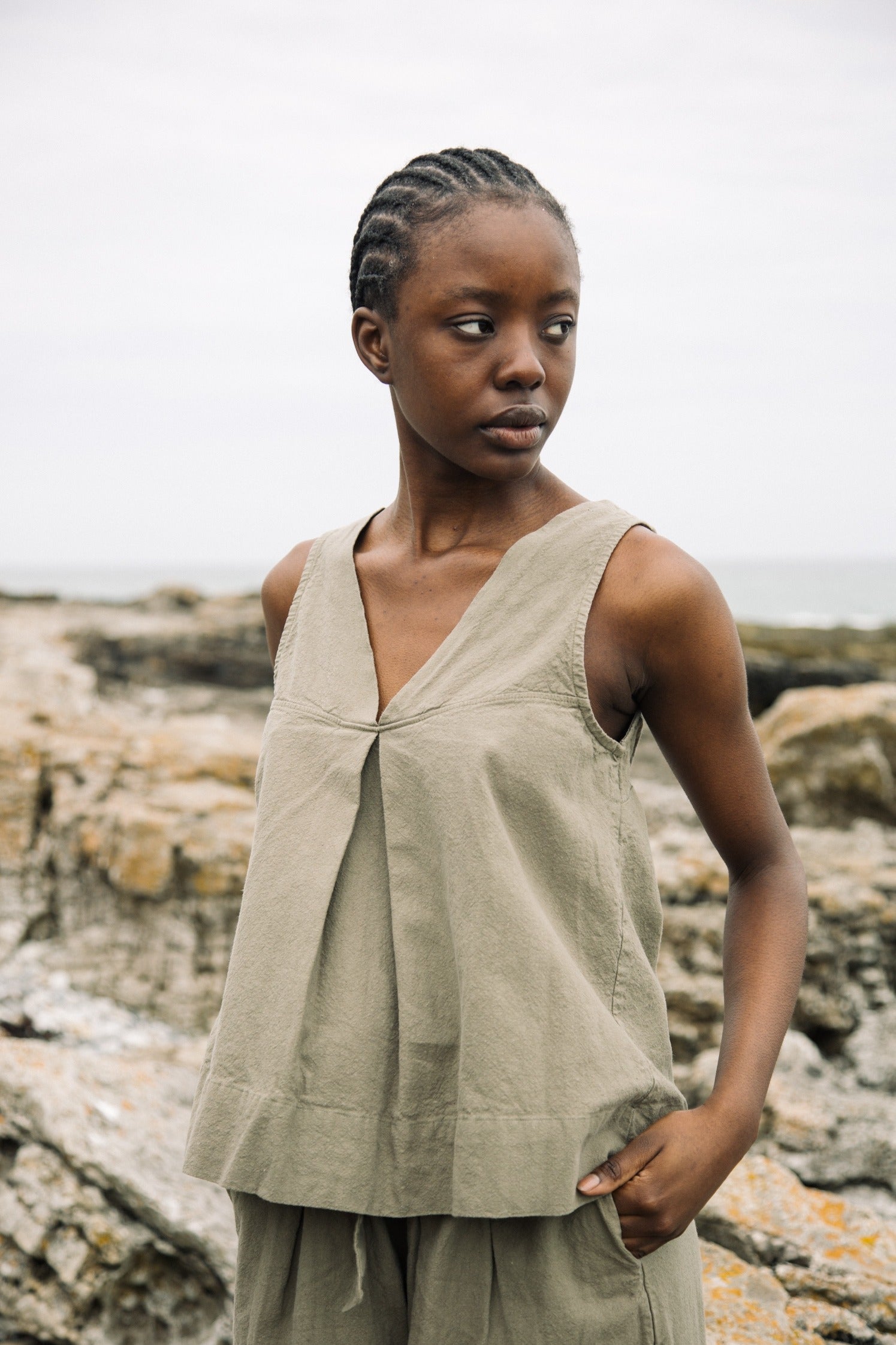 Effi Cotton Linen Vest in Sand S Preloved