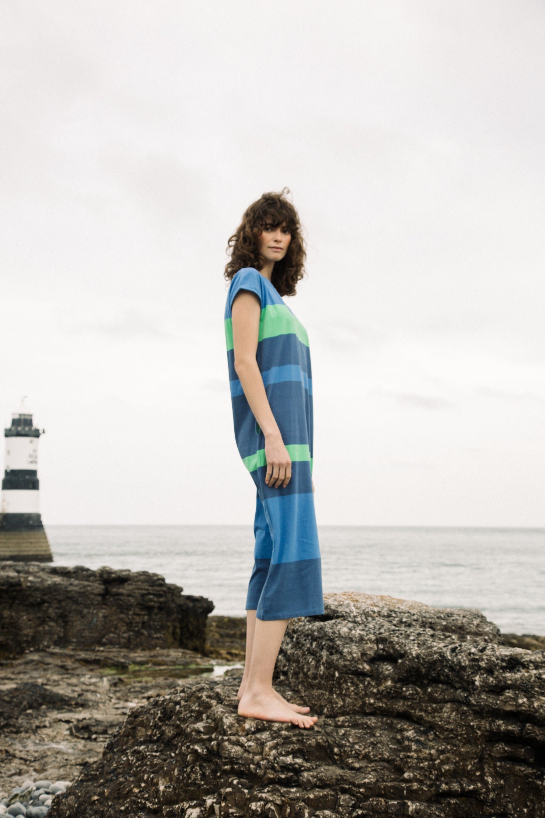 Dana-jo Organic Cotton Dress in Cornflower Multi Stripe
