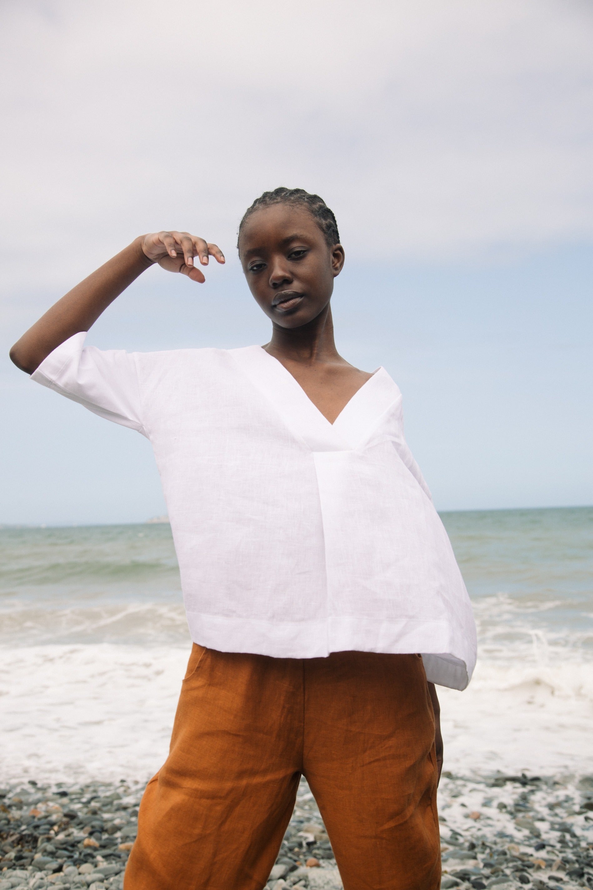 Chantari-May Organic Cotton and Linen Top in White