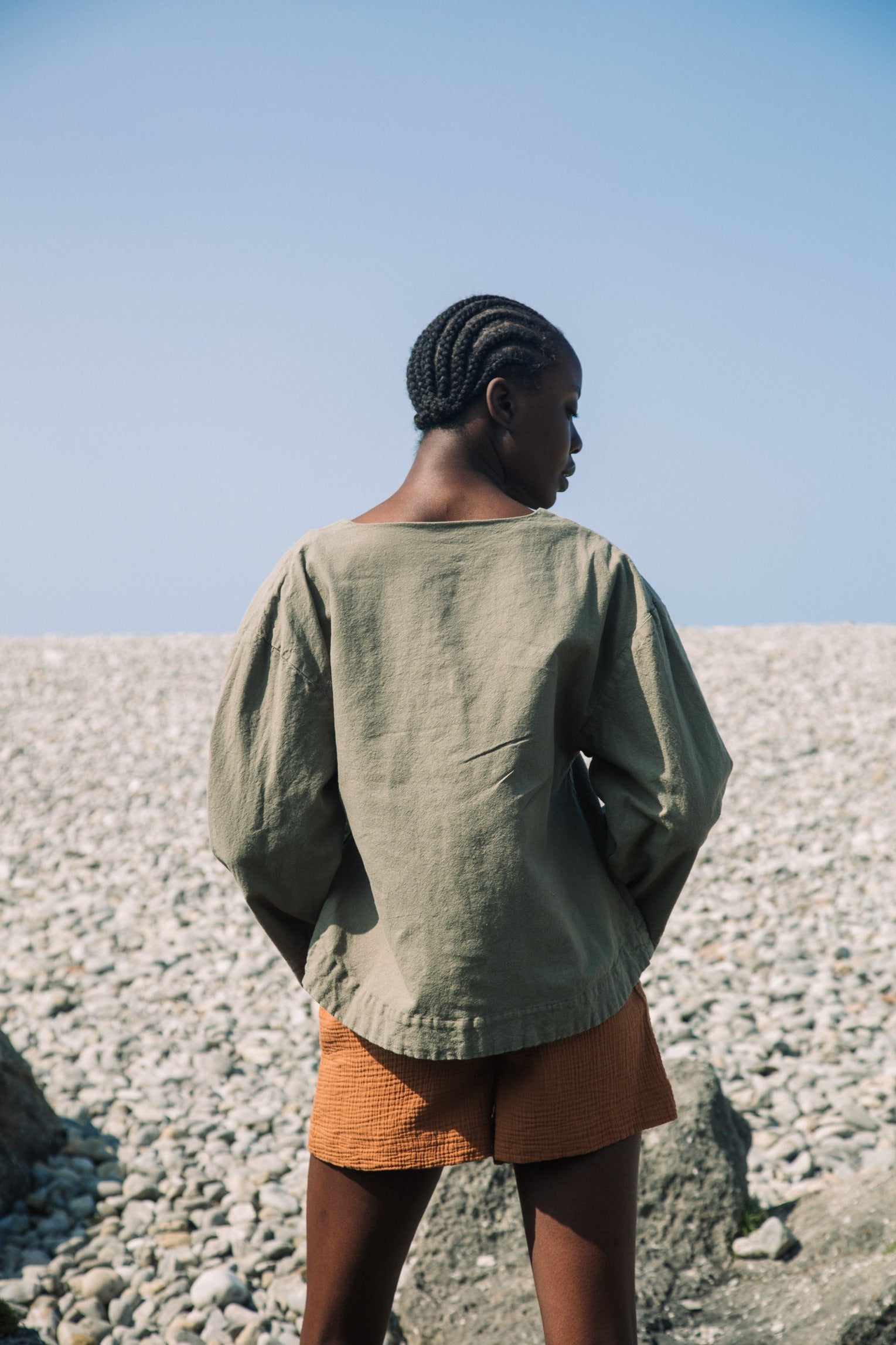 Calder Cotton Linen Shirt in Khaki