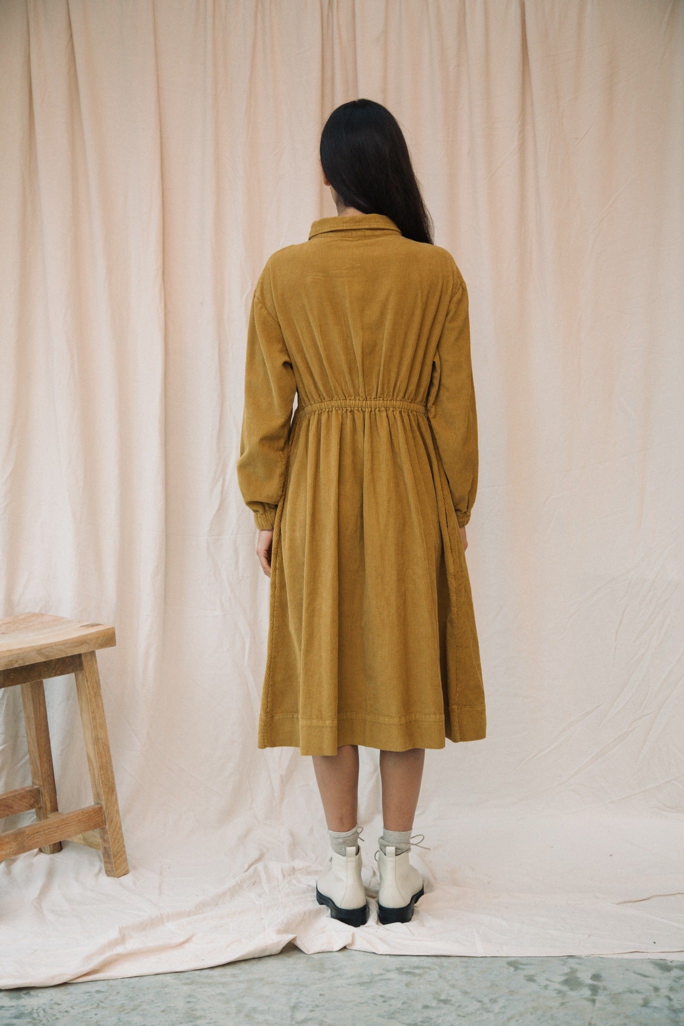 Yuri Organic Cotton Cord Dress in Ochre