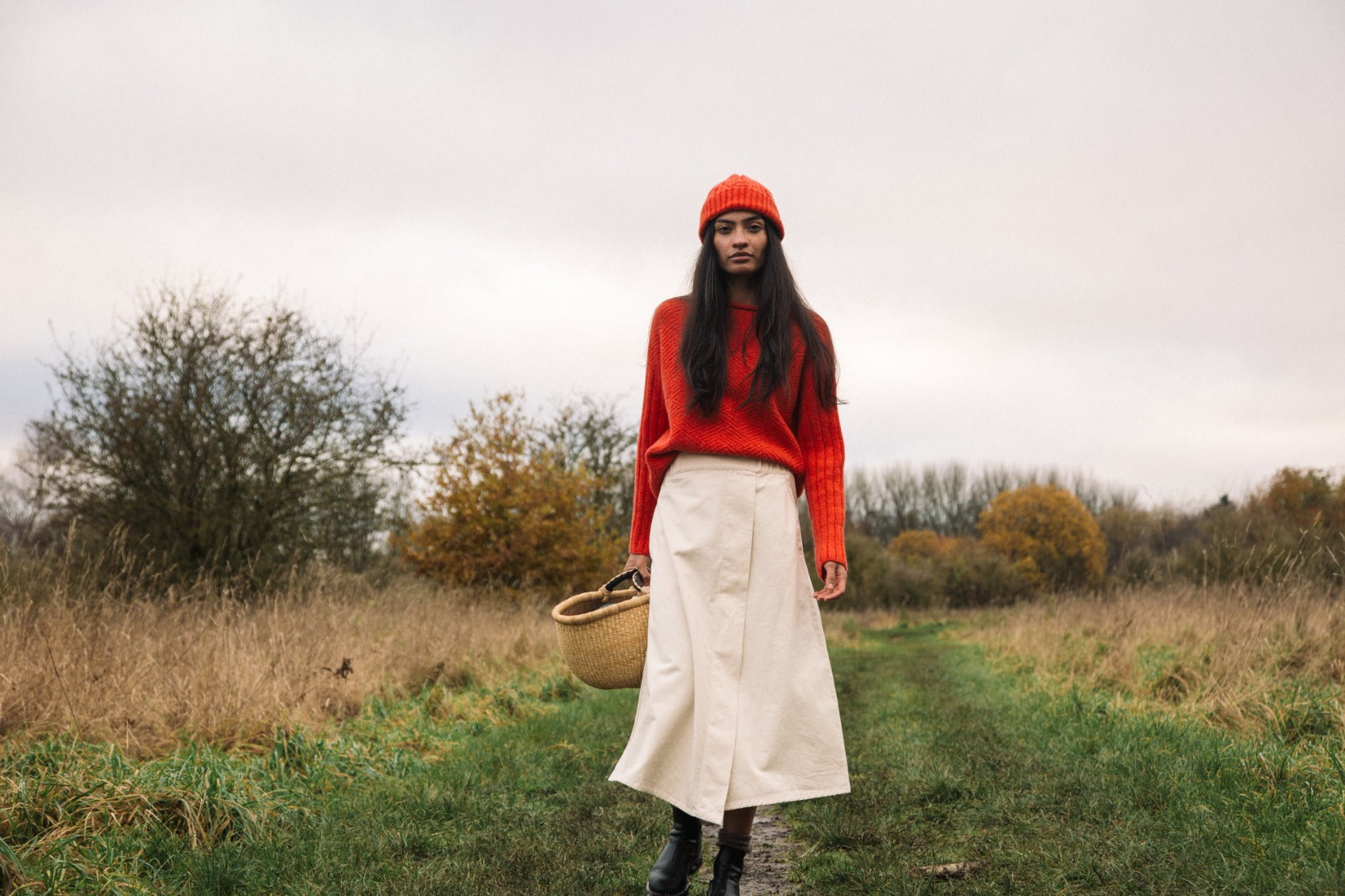 Wisteria Organic Cotton Twill Skirt in Off-White