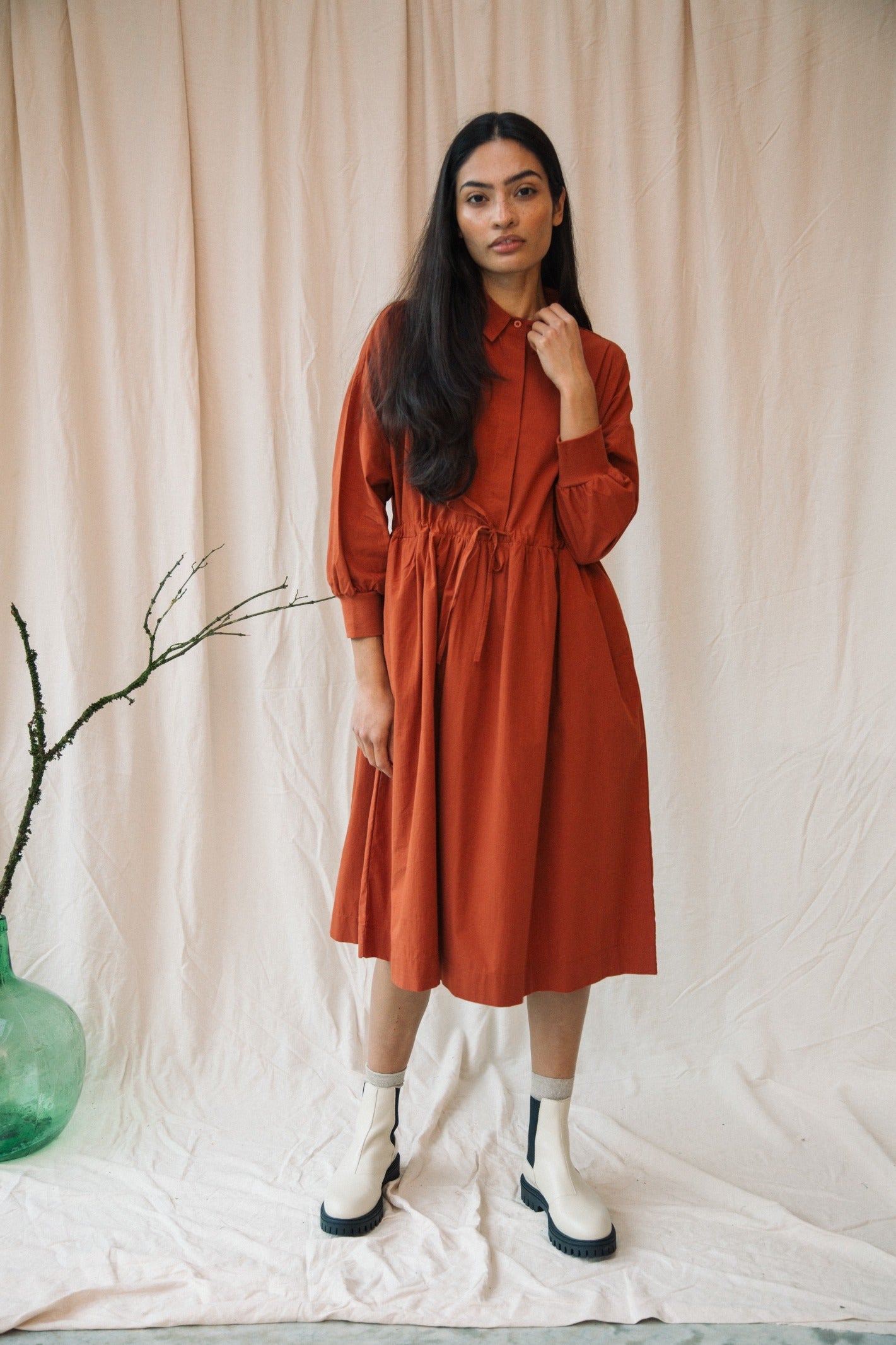 Umi Organic Cotton Poplin Dress in Paprika