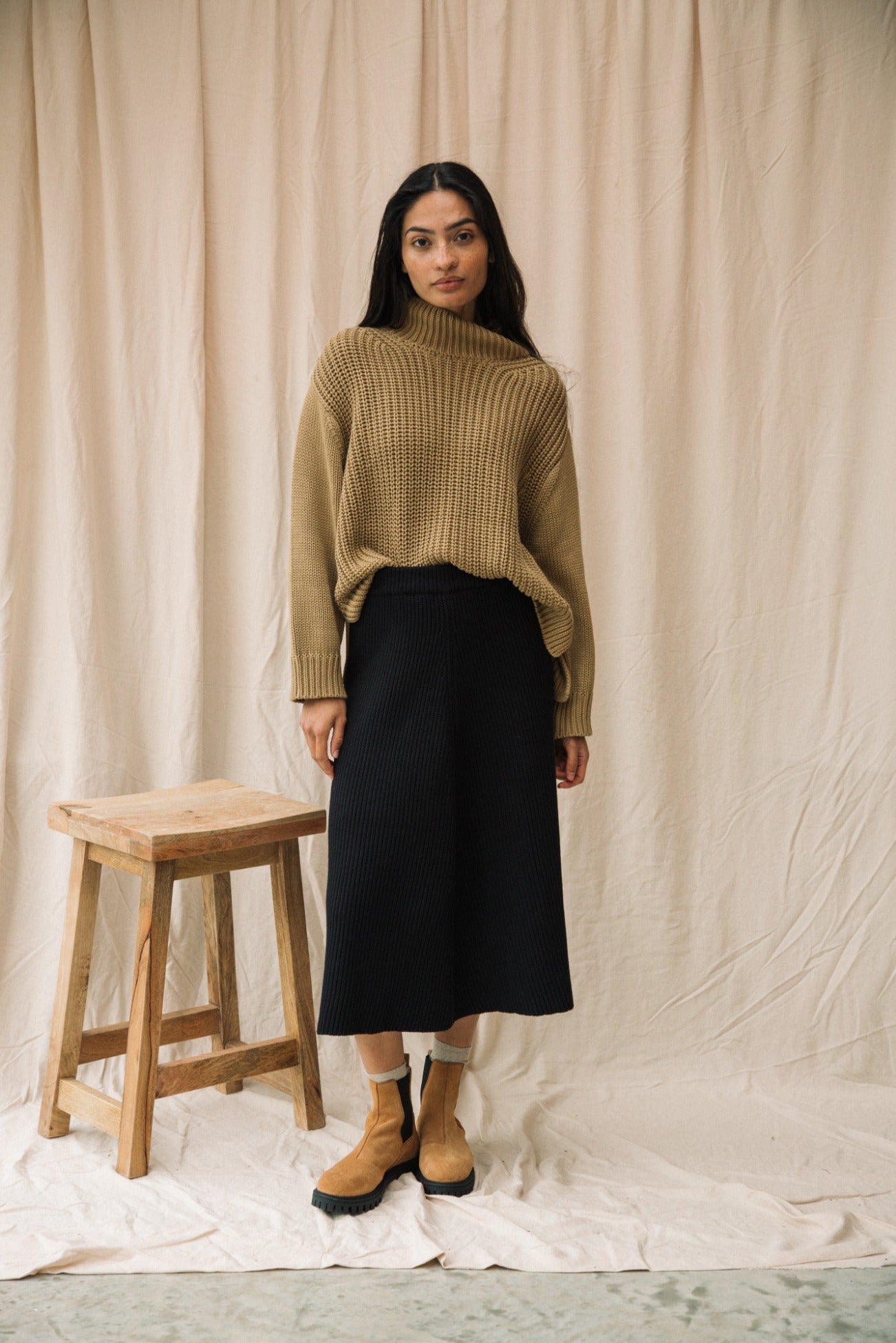 Mio Organic Cotton Knitted Skirt in Black