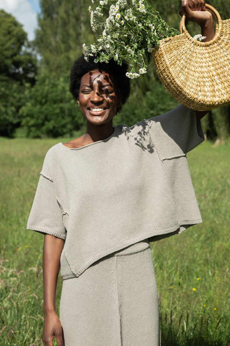 Mio-Leigh Recycled Cotton Blend Knitted Skirt in Natural