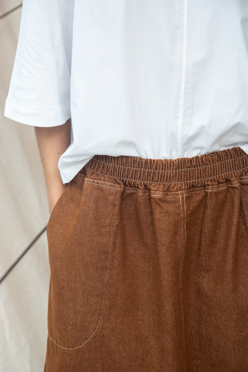 Alma-Leigh Recylced Cotton Denim Skirt in Bark Brown