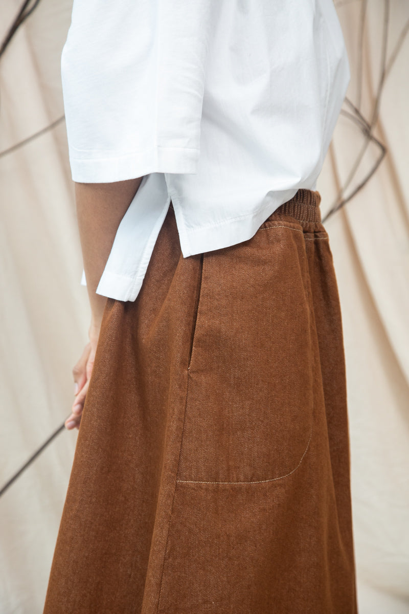 Alma-Leigh Recylced Cotton Denim Skirt in Bark Brown