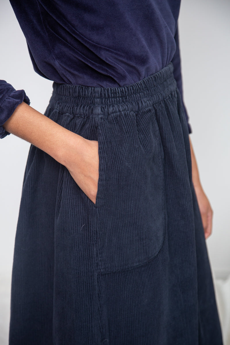 Alma Organic Cotton Corduroy Skirt in Night Sky Navy