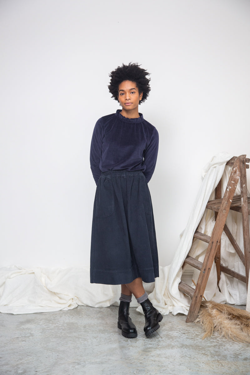 Alma Organic Cotton Corduroy Skirt in Night Sky Navy