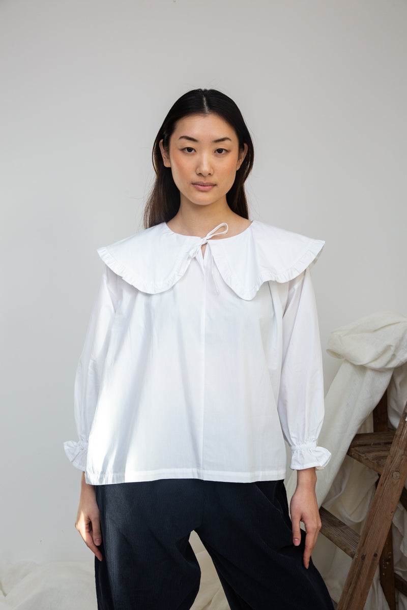 Camilla Organic Cotton Poplin Blouse in White