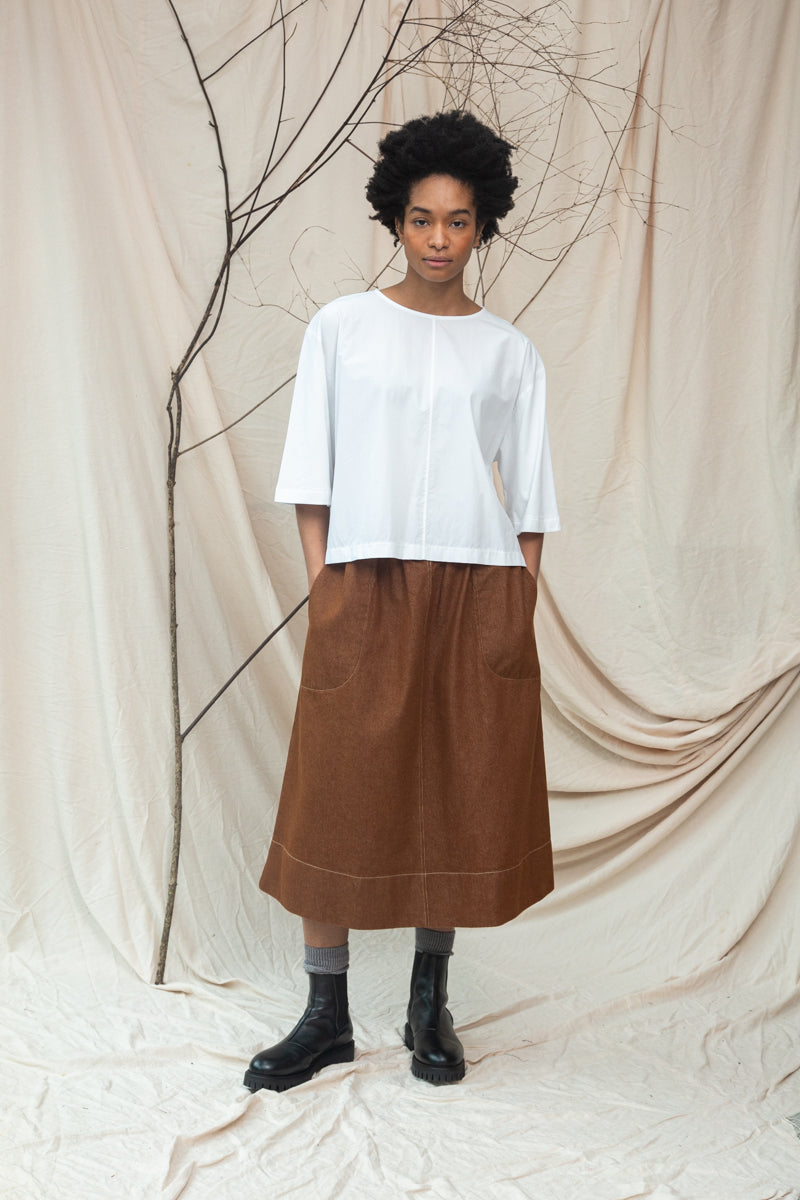 Shay Organic Cotton Jersey and Poplin Top in White