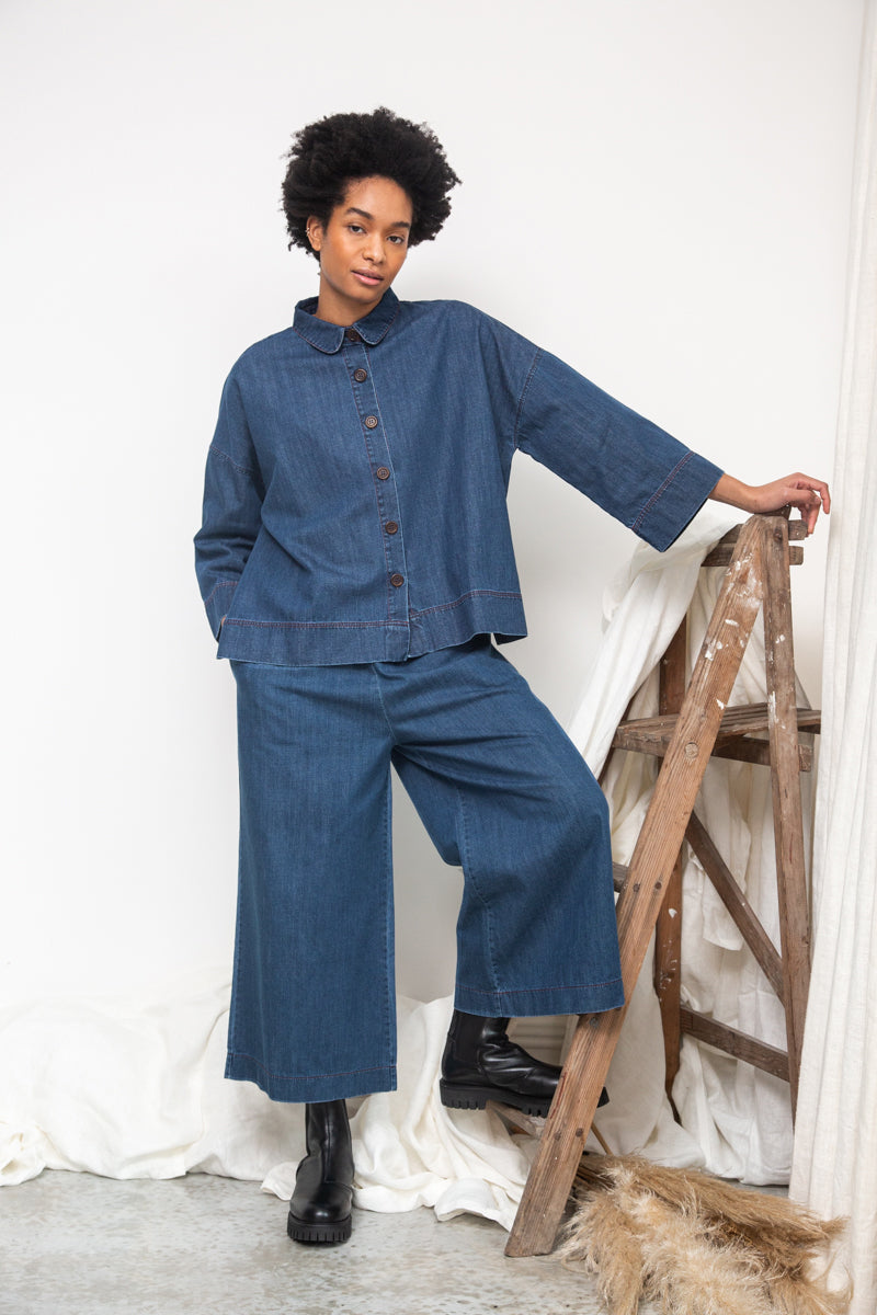Dylan-Leigh Organic Cotton Denim Overshirt in Mid Blue