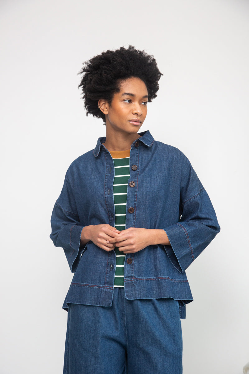 Dylan-Leigh Organic Cotton Denim Overshirt in Mid Blue