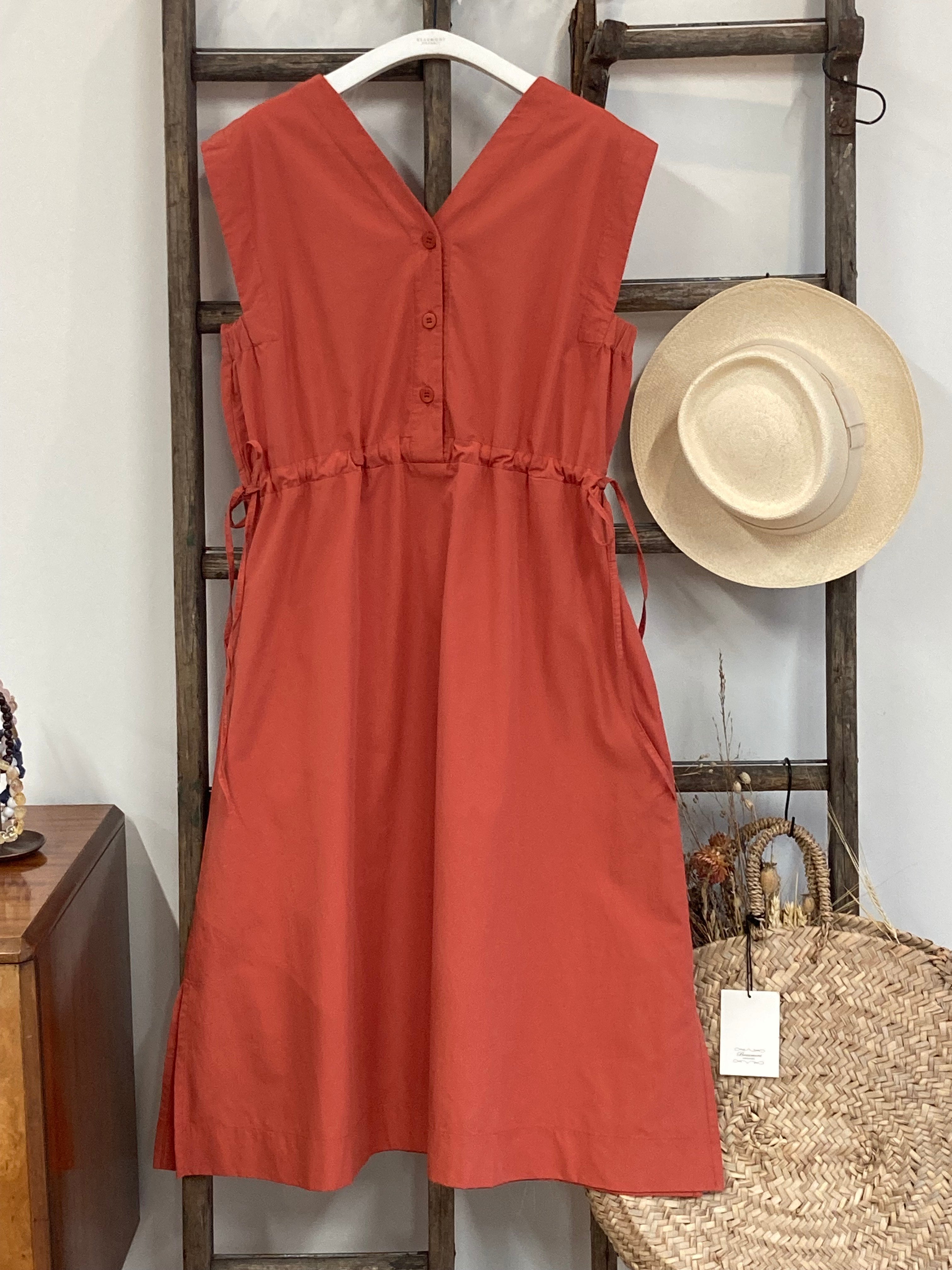 Athena Organic Cotton Dress in Rust