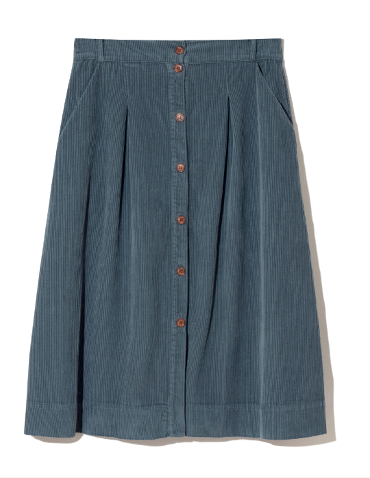Alyvia Organic Cotton Cord Skirt in Petrol