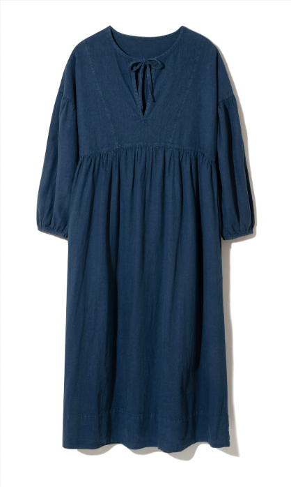 Maple Cotton Linen Dress in Washed Indigo