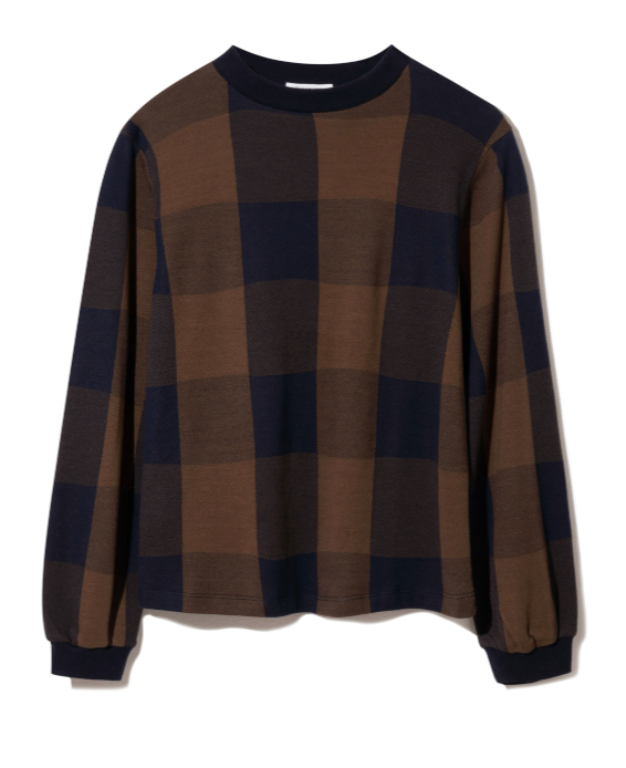 Sierra-Cay Knitted Check Top in Walnut and Night Sky Check