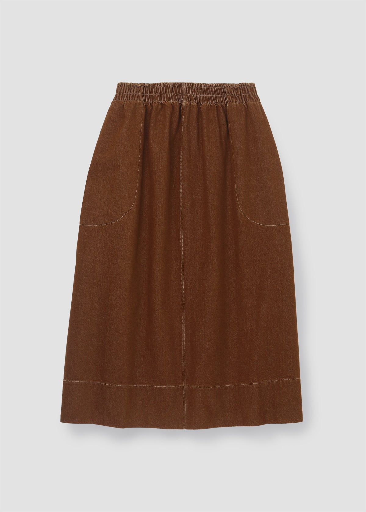 Alma-Leigh Recylced Cotton Denim Skirt in Bark Brown