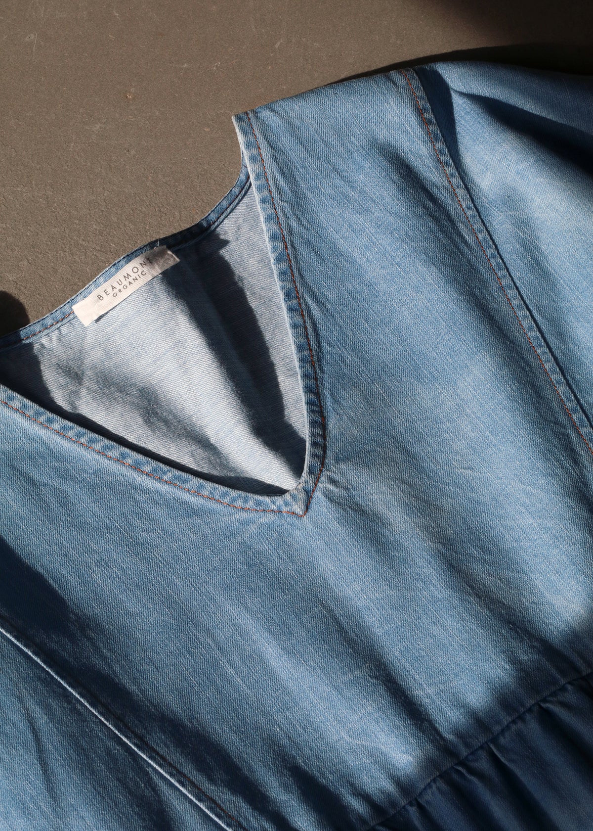 Harumi-Leigh Organic Cotton Denim Dress in Chambray Blue