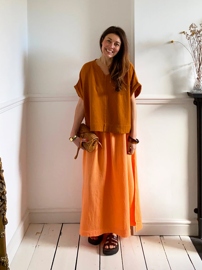 Lulu Organic Cotton Skirt in Apricot by HANNAH BEAUMONT