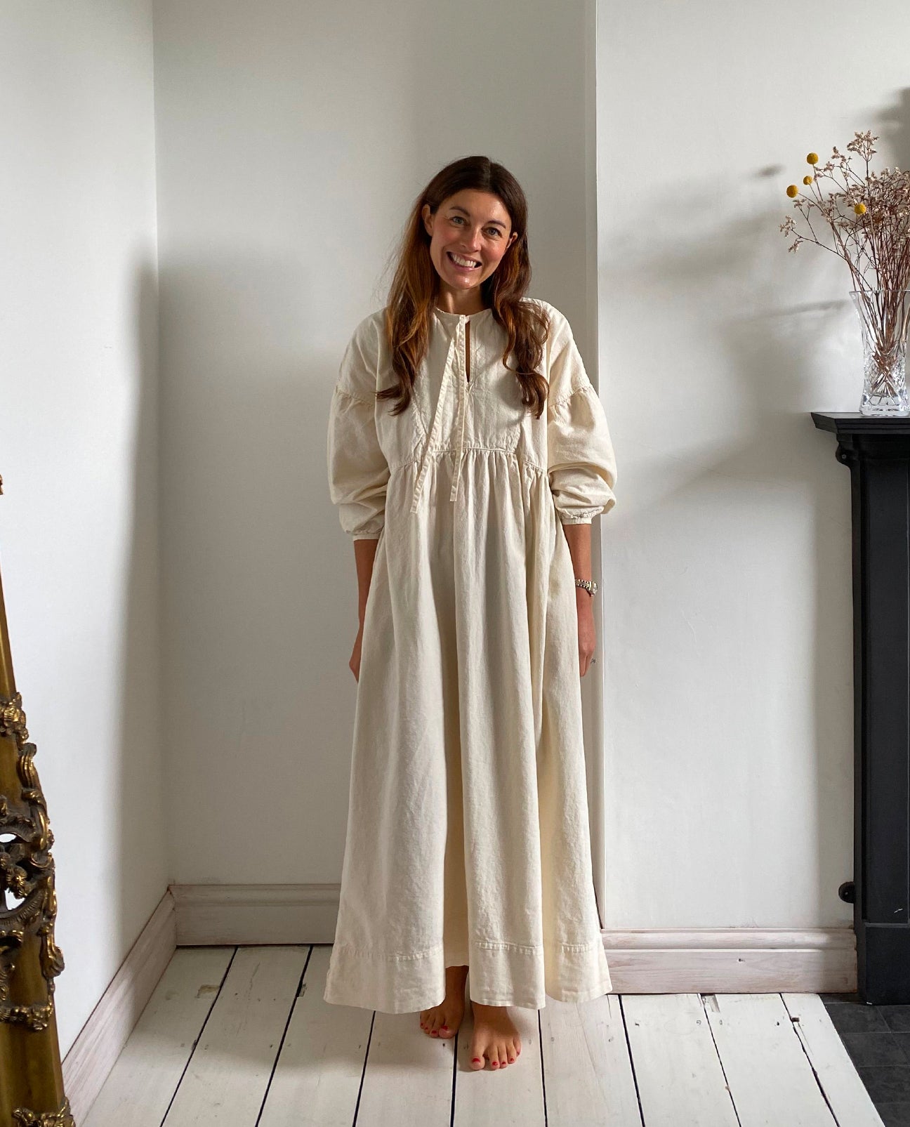 Maple Cotton Linen Dress in Off White