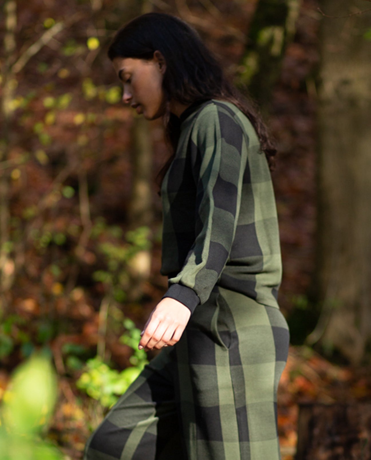 Sierra-Cay Knitted Check Top in Rosin Green and Black Check