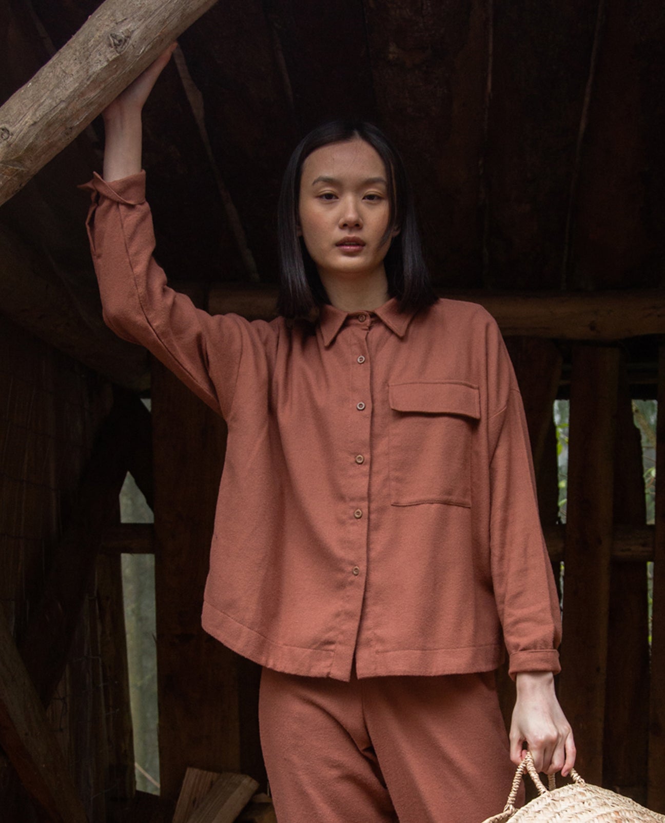 Carys-Jane Organic Cotton Brushed Twill Shirt in Cinnamon