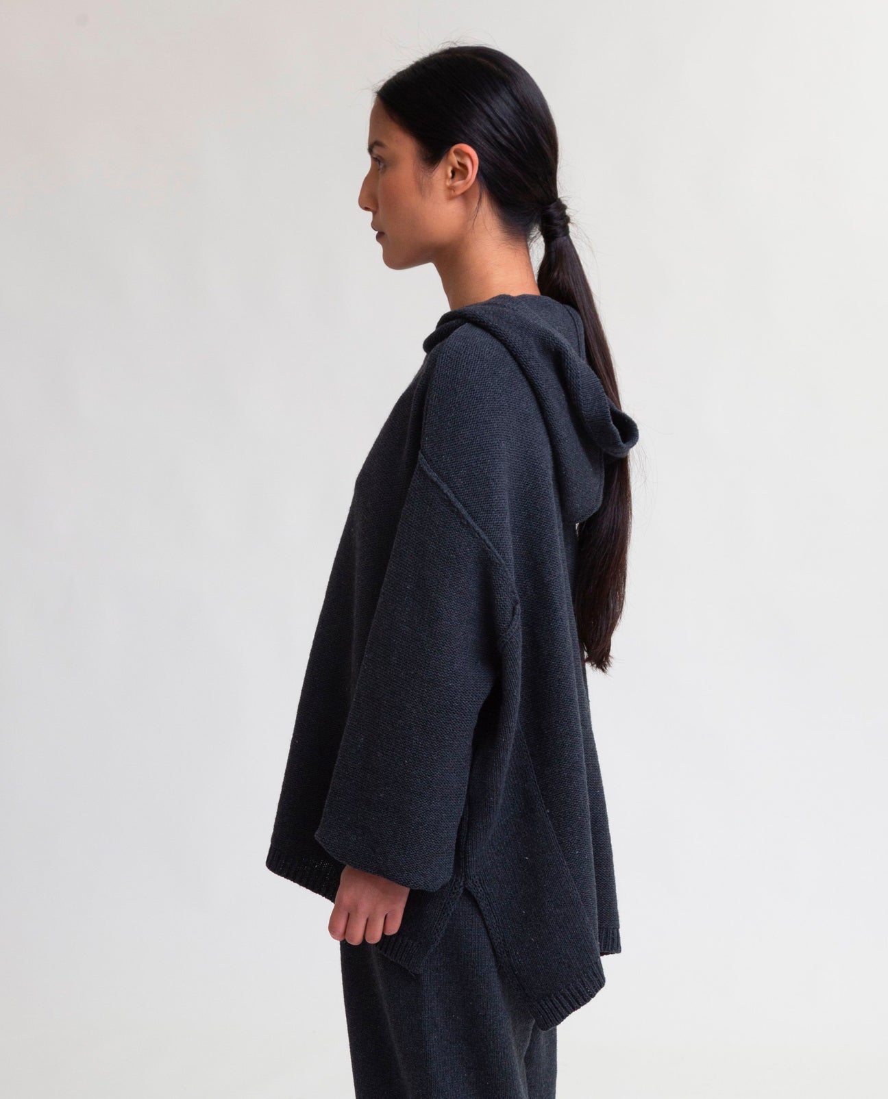 Geraldine Recycled Cotton and Wool Hoodie in Black