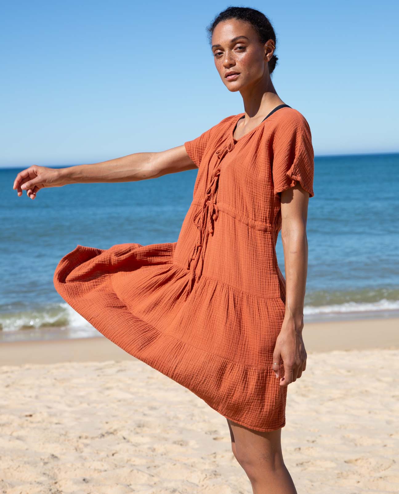 Hazel Organic Cotton Dress In Paprika Beaumont Organic Hazel Organic Cotton Dress In Paprika Beaumont Organic