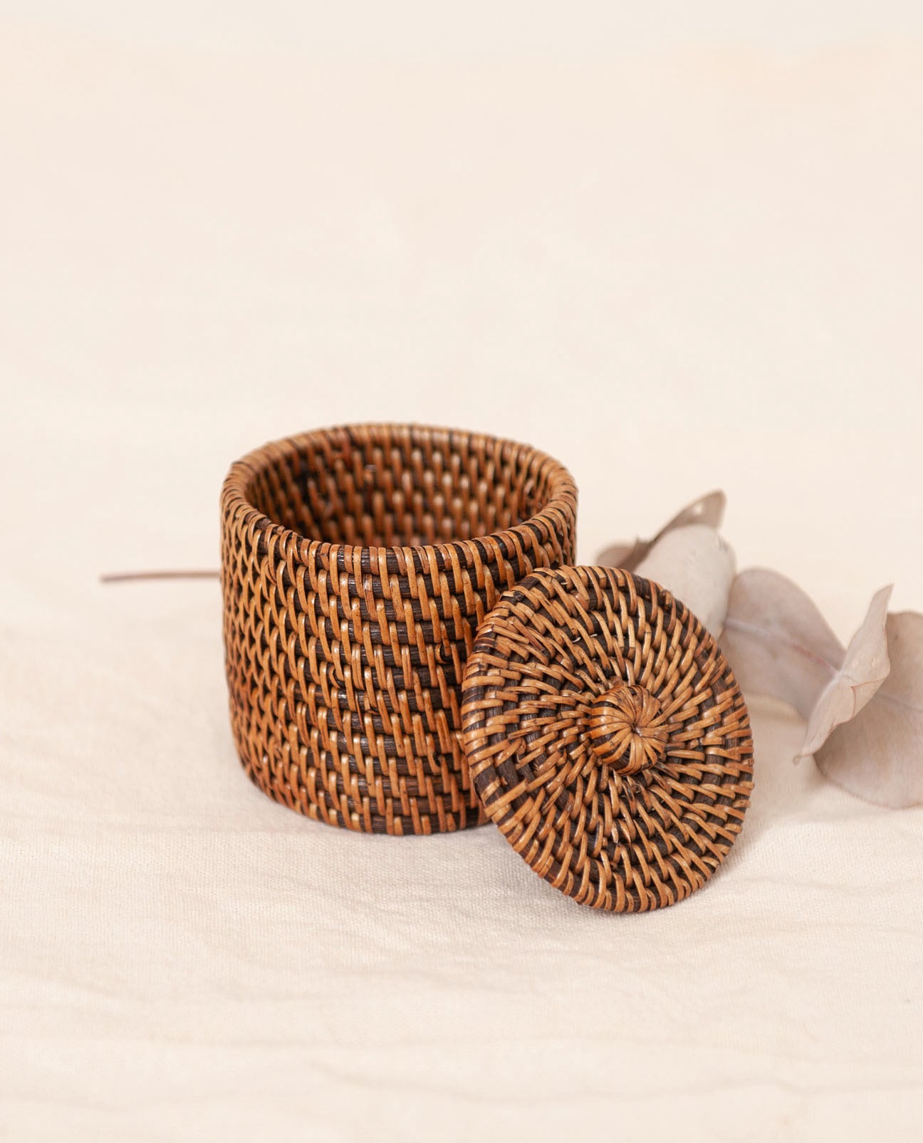 PUTRI Dark Brown Rattan Mini Lidded Pot