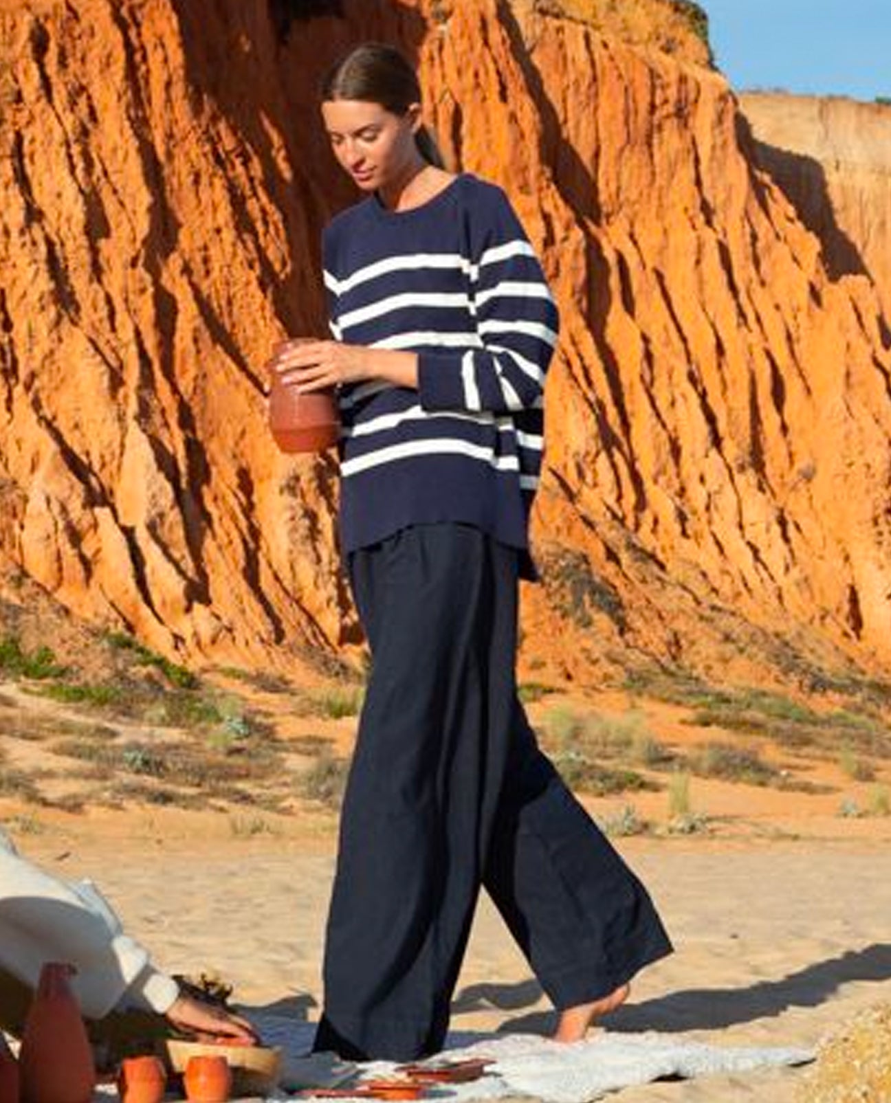 Riya-May Cotton Linen Trouser In Navy