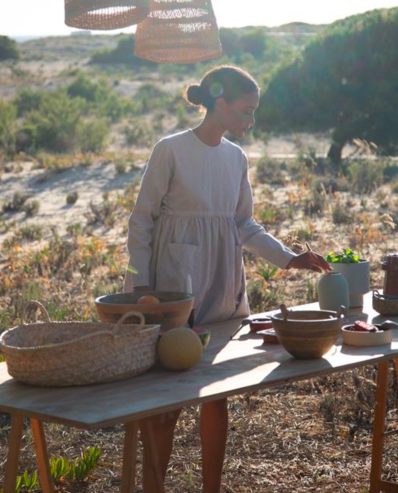 Sigrid-May Cotton Linen Dress In Stone