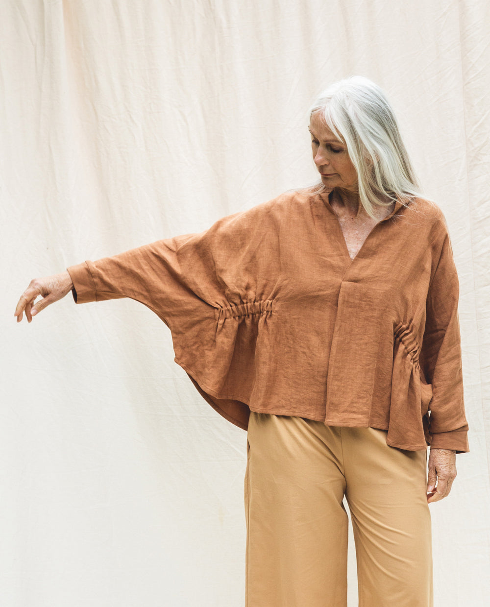 Ximena-May Organic Cotton & Linen Blouse In Tan