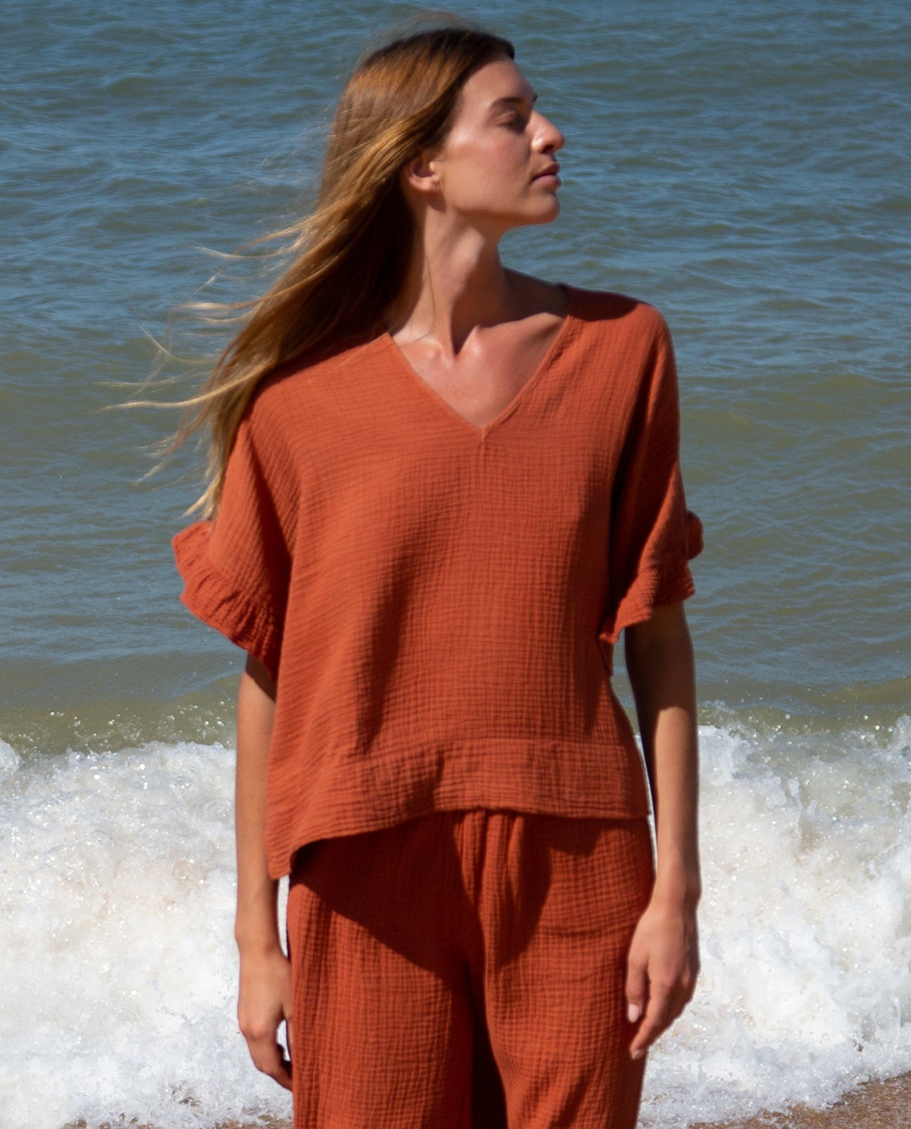 Arabella Organic Cotton Blouse In Paprika