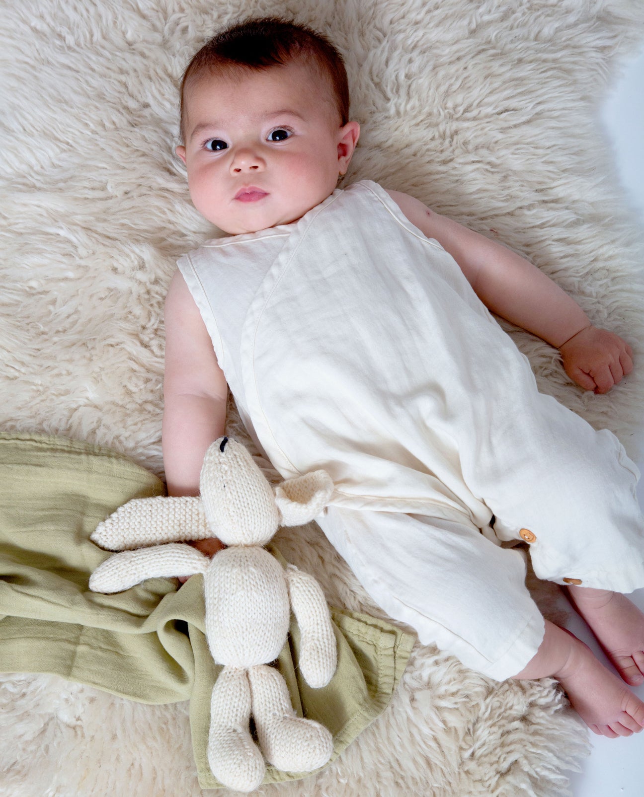 Evan Organic Cotton Baby Romper In Ecru