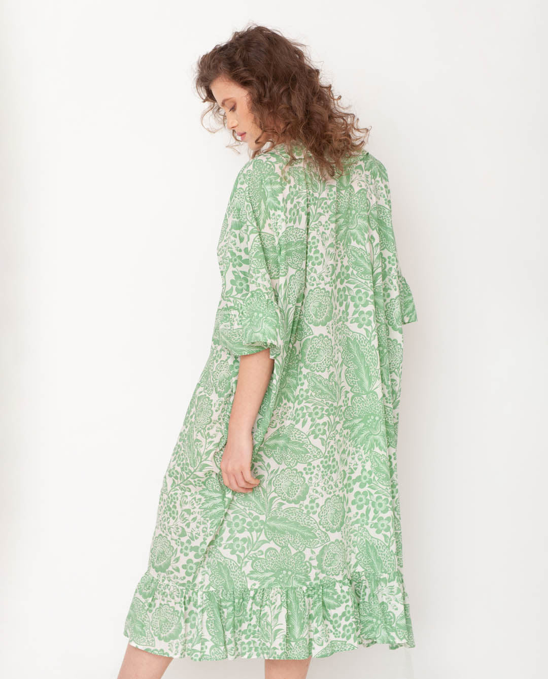 Radha Organic Cotton Dress In Green Print