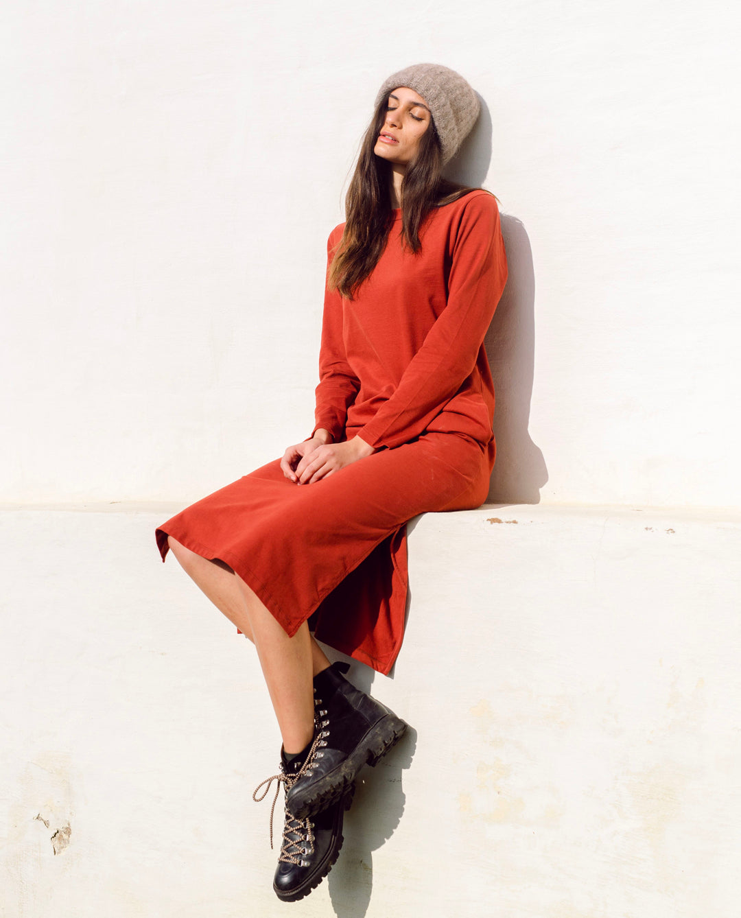 Raina Organic Cotton Dress In Rust