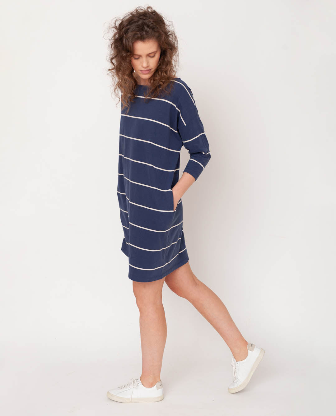 Sophie-Sue Organic Cotton Dress In Midnight & Natural