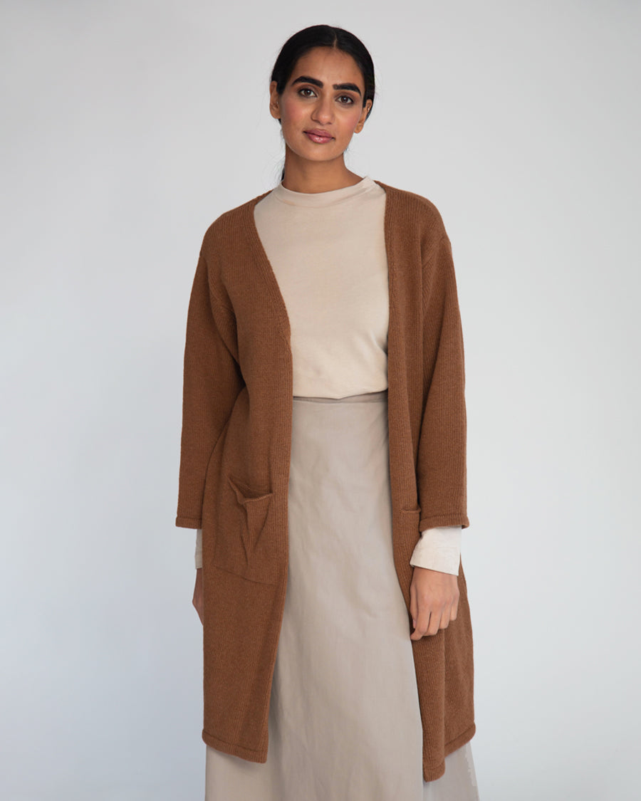 Whitney-Rose Virgin Wool Cardigan In Tan