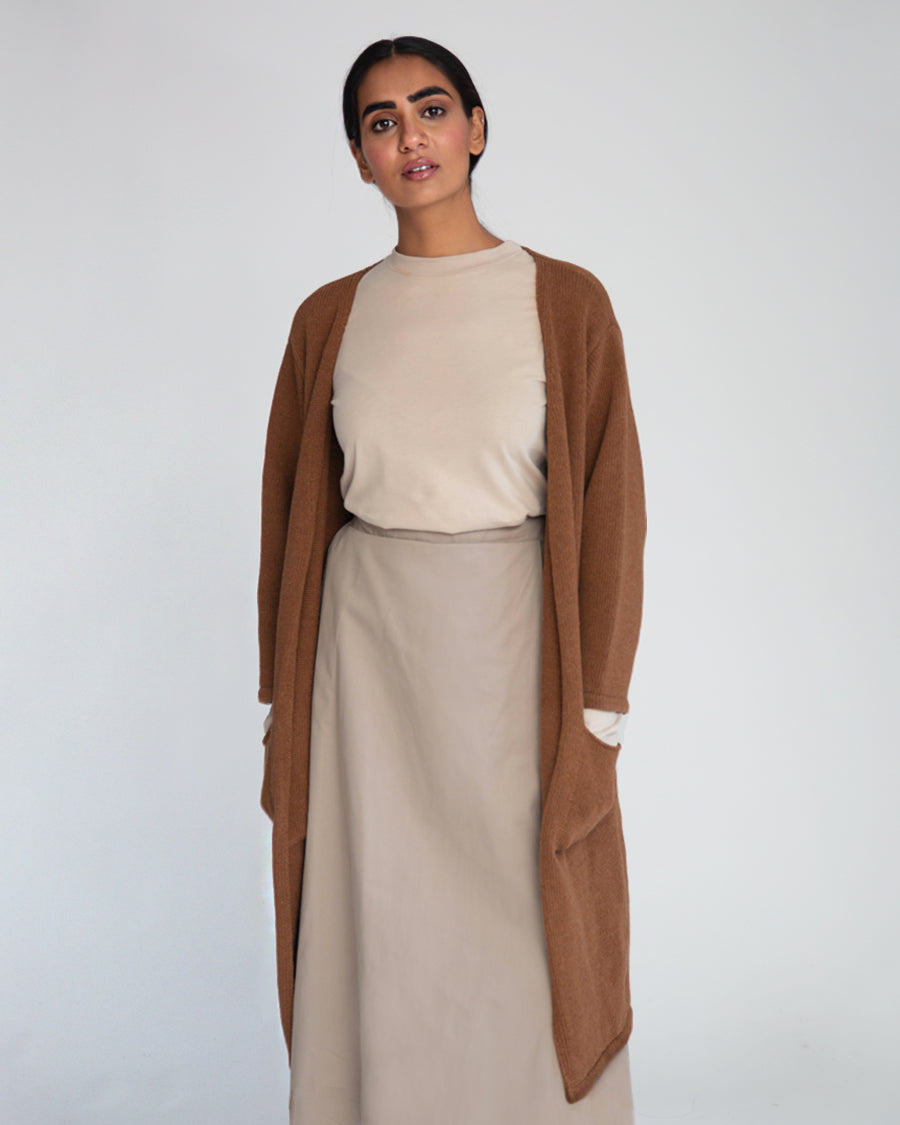Whitney-Rose Virgin Wool Cardigan In Tan