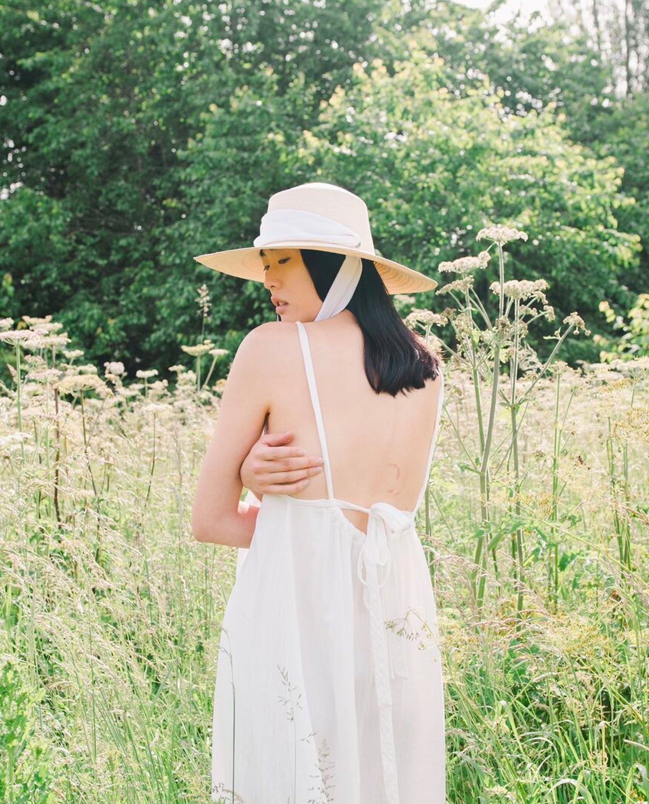 Wide Brim Hat With Off White Tie