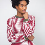 Sierra-Sue Organic Cotton Stripe Jersey Top in Burgundy & Off White Stripe