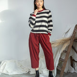 Sierra-Sue Organic Cotton Stripe Jersey Top in Charcoal & Ecru Marl Stripe