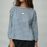 Leia-Sue Organic Cotton Jersey Stripe Top in Pewter & Off White Stripe