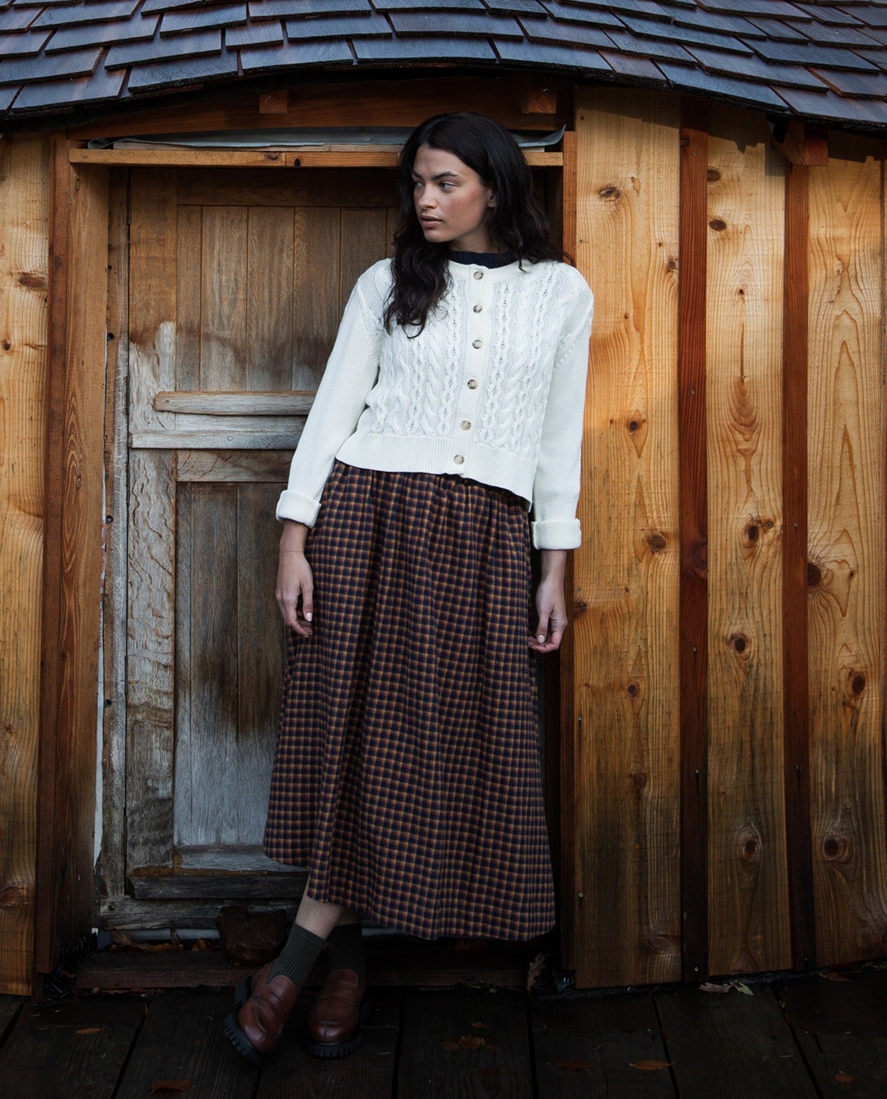 Ellery-Cay Organic Cotton Skirt in Navy/ Orange Gingham Sample
