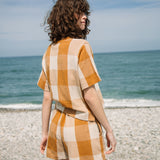 Samudra-Cay Organic Cotton Shorts in Ecru and Golden Tan